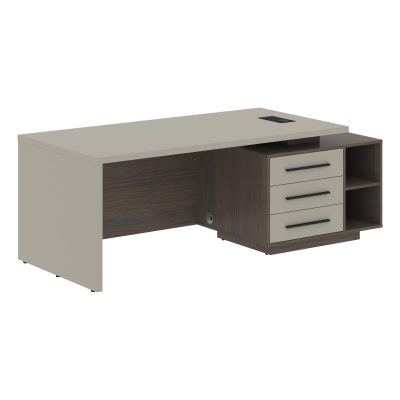 Стол руководителя с тумбой VCT 2190(Пр) Аметист/Черный матовый/Дуб Сильвер 2100х900х750 VELION