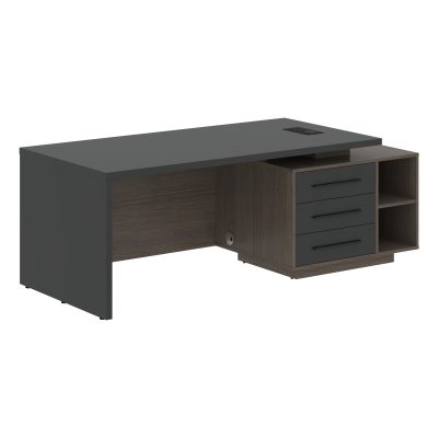 Стол руководителя с тумбой VCT 2190(Пр) Яшма черный/Черный матовый/Дуб Сильвер 2100х900х750 VELION