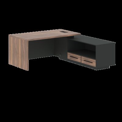 Стол руководителя с тумбой VRCT 1919(Пр) Американский орех/Черный матовый/Яшма черный 1900х1900х750 V