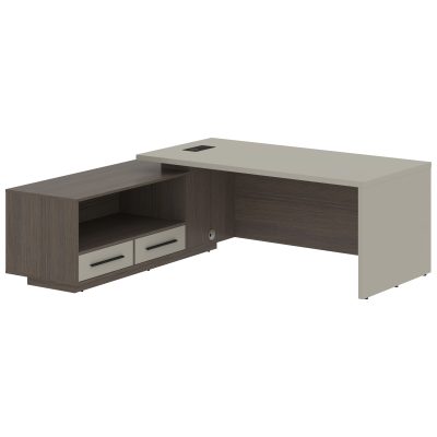 Стол руководителя с тумбой VCT 2119(Л) Аметист/Черный матовый/Дуб Сильвер 2100х1900х750 VELION