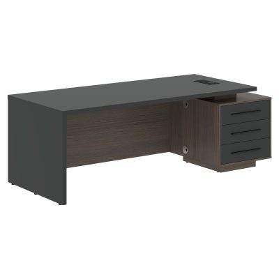 Стол руководителя с тумбой VCT 2290(Пр) Яшма черный/Черный матовый/Дуб Сильвер 2200х900х750 VELION