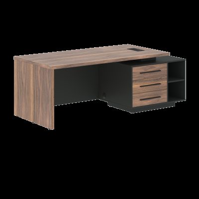 Стол руководителя с тумбой VRCT 2190(Пр) Американский орех/Черный матовый/Яшма черный 2100х900х750 VE