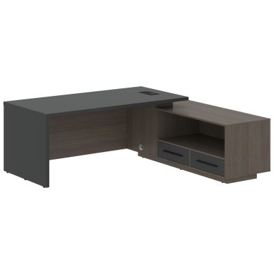 Стол руководителя с тумбой VCT 2119(Пр) Яшма черный/Черный матовый/Дуб Сильвер 2100х1900х750 VELION