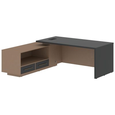 Стол руководителя с тумбой VCT 2119(Л) Яшма черный/Бронза браш/Кобра 2100х1900х750 VELION