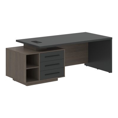 Стол руководителя с тумбой VCT 2190(Л) Яшма черный/Черный матовый/Дуб Сильвер 2100х900х750 VELION