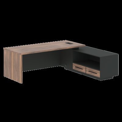 Стол руководителя с тумбой VRCT 2319(Пр) Американский орех/Черный матовый/Яшма черный 2300х1900х750 V