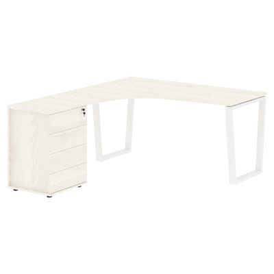 Стол эргономичный с тумбой EVCET 1518(Л) Ясень Траун/Белый 1560х1880х750 EDIS