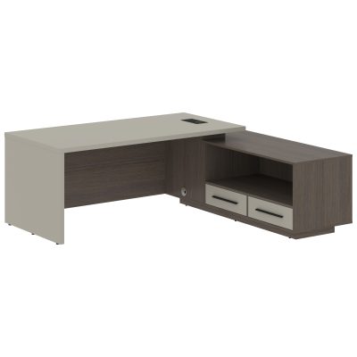 Стол руководителя с тумбой VCT 2119(Пр) Аметист/Черный матовый/Дуб Сильвер 2100х1900х750 VELION