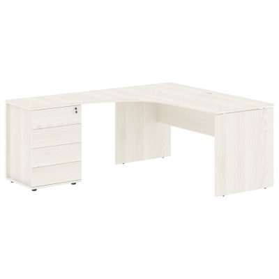 Стол эргономичный с тумбой EDCET 1518(Л) Ясень Траун/Белый 1560х1880х750 EDIS