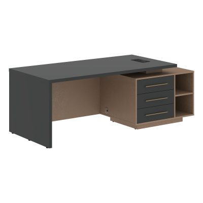 Стол руководителя с тумбой VCT 2190(Пр) Яшма черный/Бронза браш/Кобра 2100х900х750 VELION