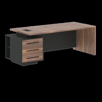 Стол руководителя с тумбой VRCT 2290(Л) Американский орех/Черный матовый/Яшма черный 2200х900х750 VE
