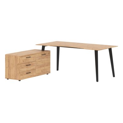 Стол руководителя с тумбой JCT 1818(Л) Дуб Бофорд/Антрацит 1800х1800х750 JAY