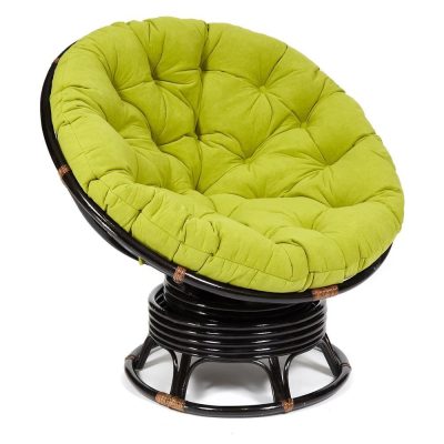Кресло-качалка Папасан/Papasan (W 23/01 B) /с подушкой/ 115х78х104см, античный черно-коричневый, флок олива, 23