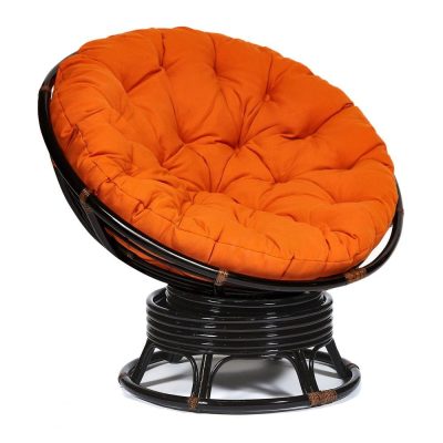 Кресло-качалка Папасан/Papasan (W 23/01 B) /с подушкой/ 115х78х104см, античный черно-коричневый, ткань оранжевый, с 23