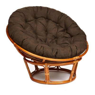 Кресло Папасан/Papasan (23/01 W) /с подушкой и ремешками/ диаметр подушки 125см, 115х101х104см, коньячный, ткань коричневый, 3м7-147