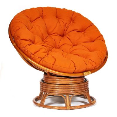 Кресло-качалка Папасан/Papasan (W 23/01 B) /с подушкой/ 115х78х104см, коньячный, ткань оранжевый, с 23