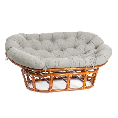 Диван Мамасан/Mamasan (23/02 W) /с подушкой и ремешками/ 169х102х80см, пекан орех, матрац 182х119см, ткань серо-бежевая 3м 16/2