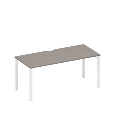 Стол письменный на металлокаркасе, столешница с вырезом мокко премиум / белый гладкий