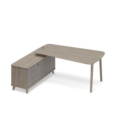 Стол руководителя на опорной тумбе левый (тип 3) WOOD вяз либерти (корпус, столешница, топ) / мокко премиум (фасад)